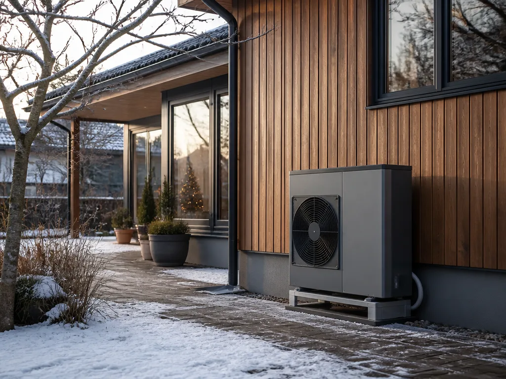 Svensk villa med nyinstallerad värmepump utomhus – energieffektivisering för småhus