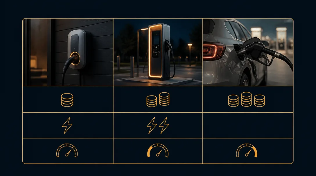 Tabell: milkostnad elbil hemma, snabbladdning och bensin
