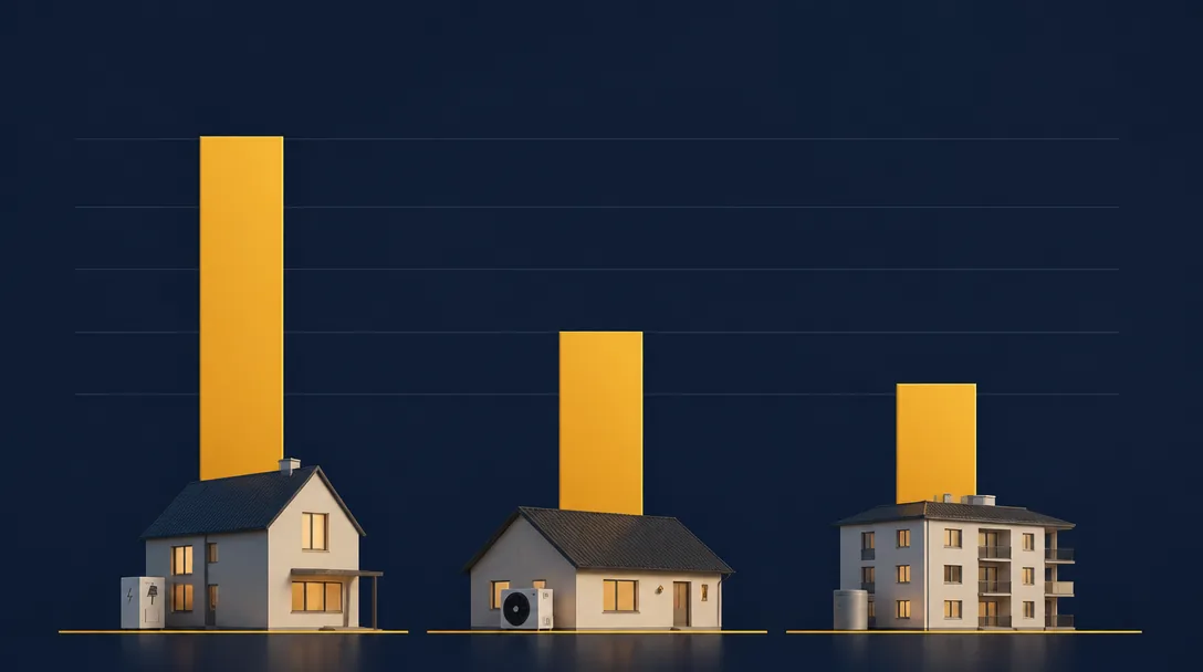 Diagram: genomsnittlig elförbrukning villa per uppvärmningstyp